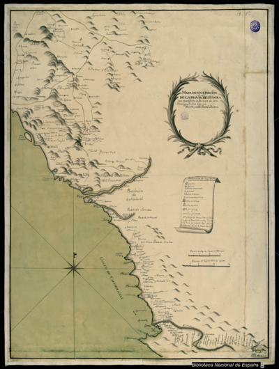 Mapa de una porción de la Provincia de Sonora que manifiesta la Posizión de los enemigos, Yndios bravos