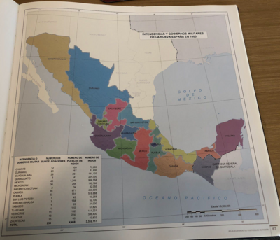 Intendencias y gobiernos militares de la Nueva España en 1800