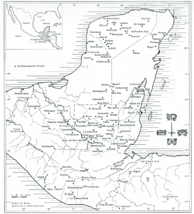 MAP OF THE YUCATAN PENINSULA WITH MAJOR ARCHEOLOGICAL SITES