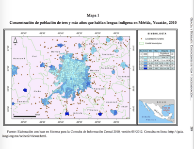 CONCENTRACIÓN DE POBLACION DE TRES Y MAS ANOS QUE HABLAN LENGUA INDÍGENA EN MÉRIDA, YUCATÁN, 2010