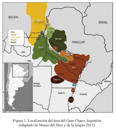 Localización del área del Gran Chaco, Argentina  (adaptado de Museo del libro y de la lengua 2012)