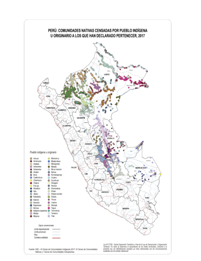 PERÚ: COMUNIDADES NATIVAS CENSADAS POR PUEBLO INDÍGENA U ORIGINARIO A LOS QUE HAN DECLARADO PERTENECER, 2017