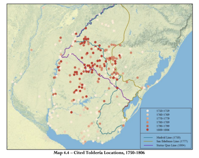 Cited Toldería Locations, 1750-1806