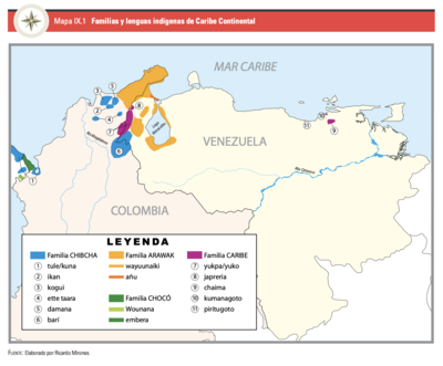 Mapa IX.1 Familias y lenguas indígenas del Caribe Continental